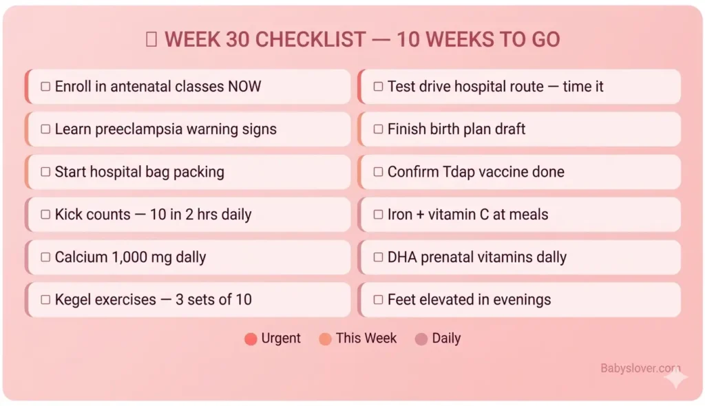 30 weeks pregnant checklist third trimester what to do this week