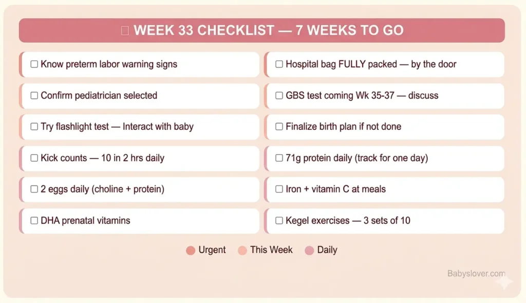 33 weeks pregnant checklist third trimester 7 weeks to go