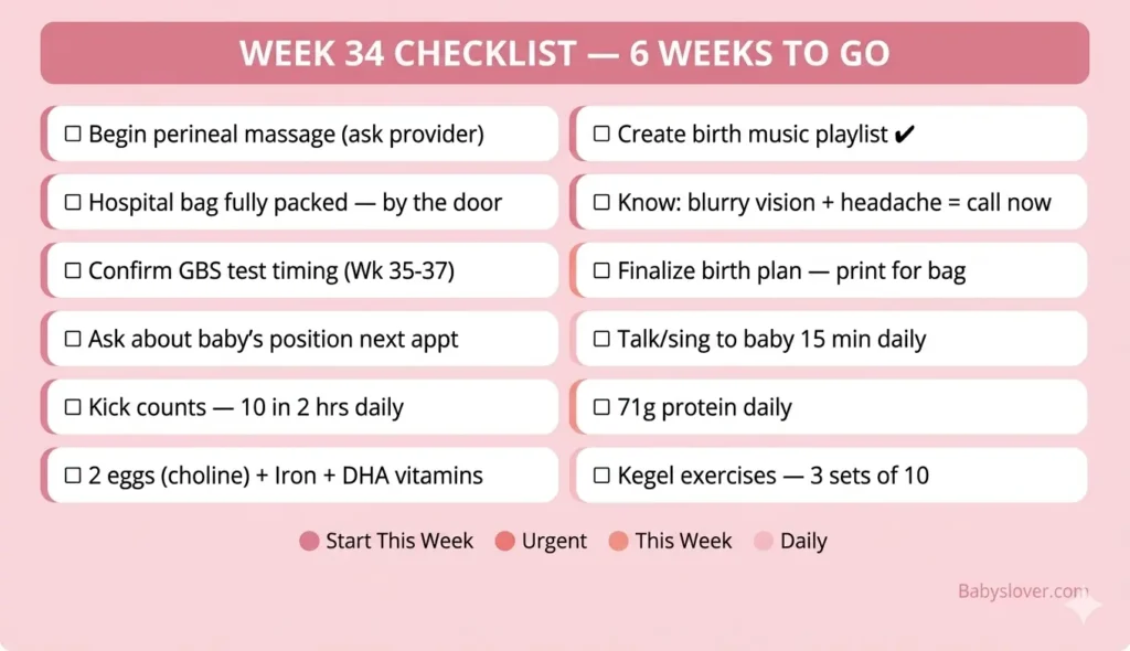 34 weeks pregnant checklist third trimester 6 weeks to go