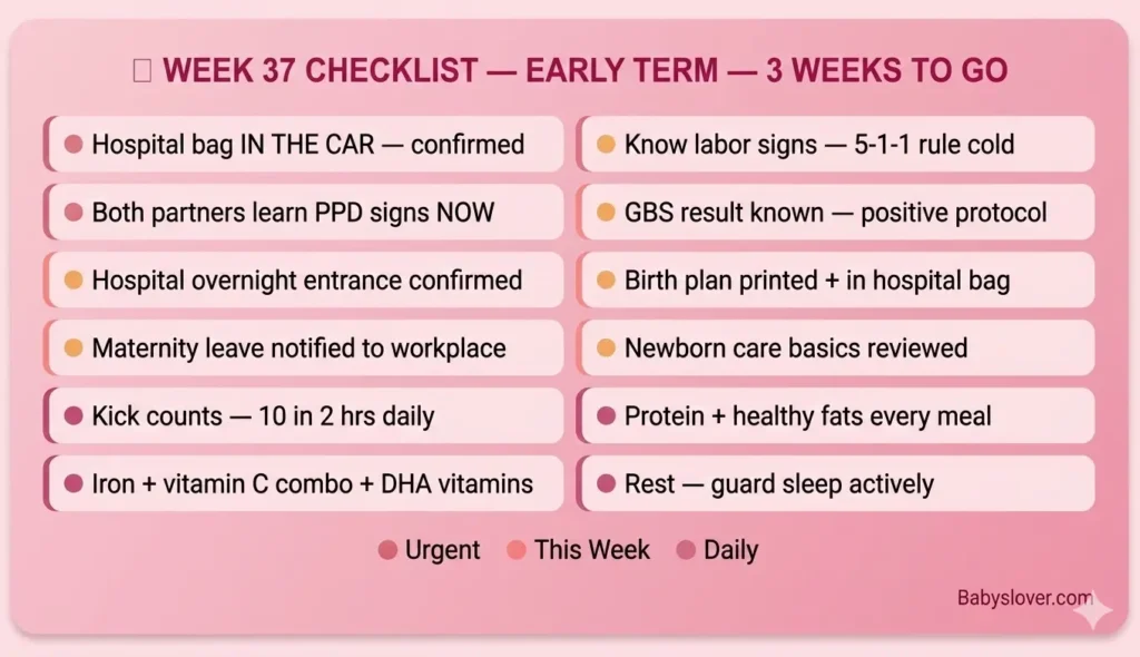 37 weeks pregnant checklist early term 3 weeks to due date