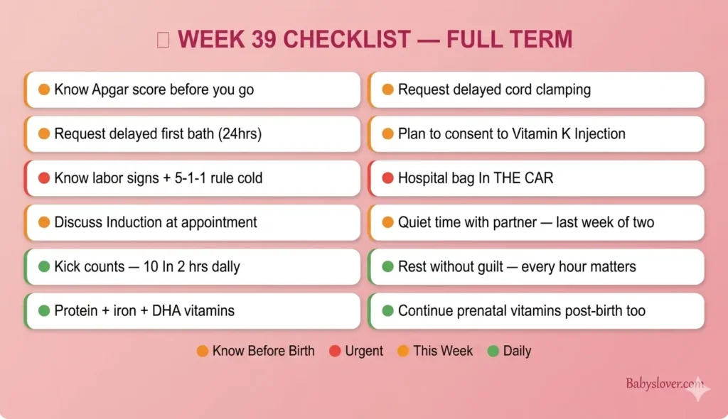 39 weeks pregnant checklist full term what to know before birth
