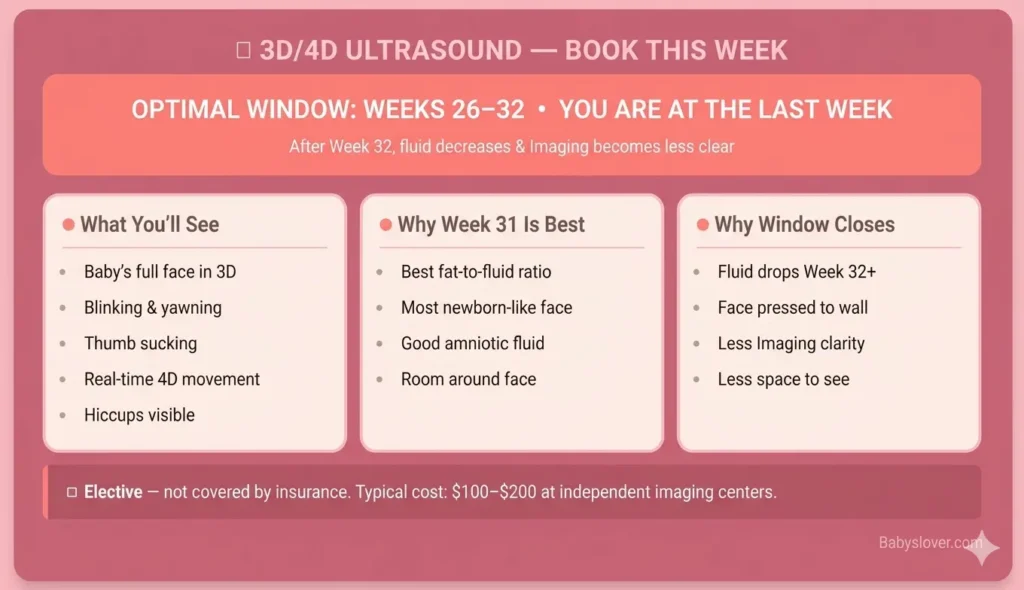 3D 4D ultrasound 31 weeks pregnant last window elective