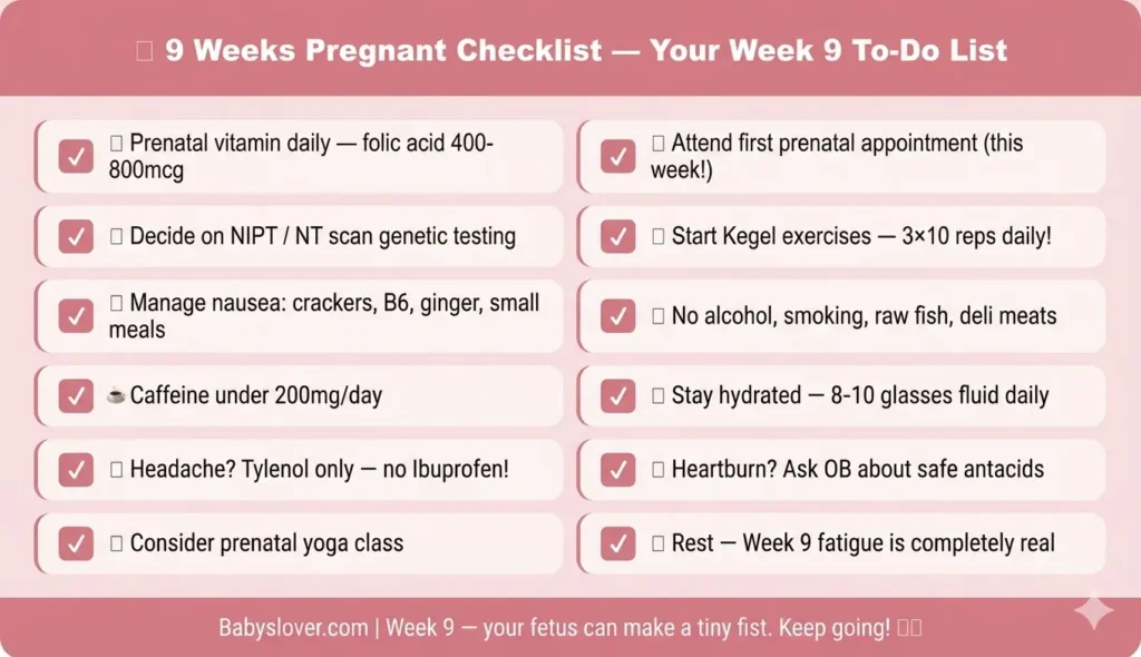 9 weeks pregnant checklist what to do first trimester week 9 fetus milestone prenatal