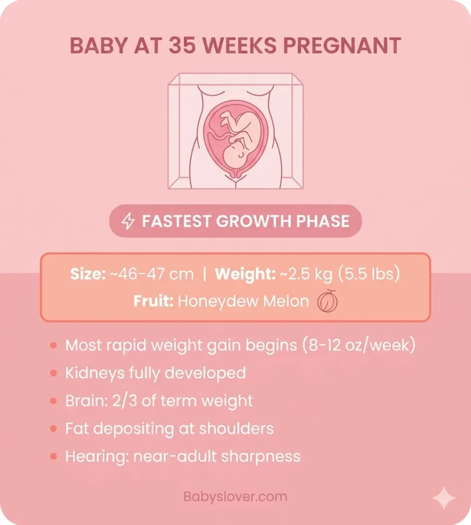 baby development at 35 weeks pregnant honeydew size weight milestones