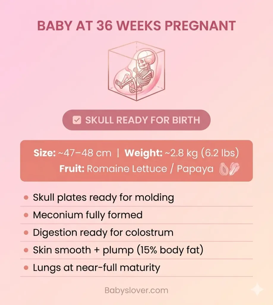 baby development at 36 weeks pregnant romaine lettuce size weight milestones