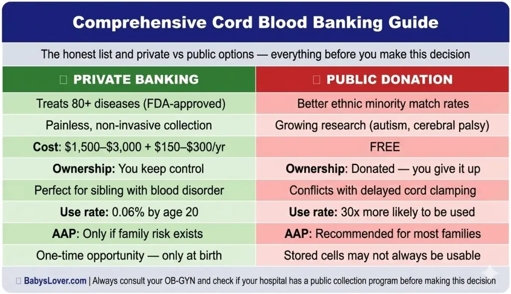 private vs public cord blood banking comparison chart
