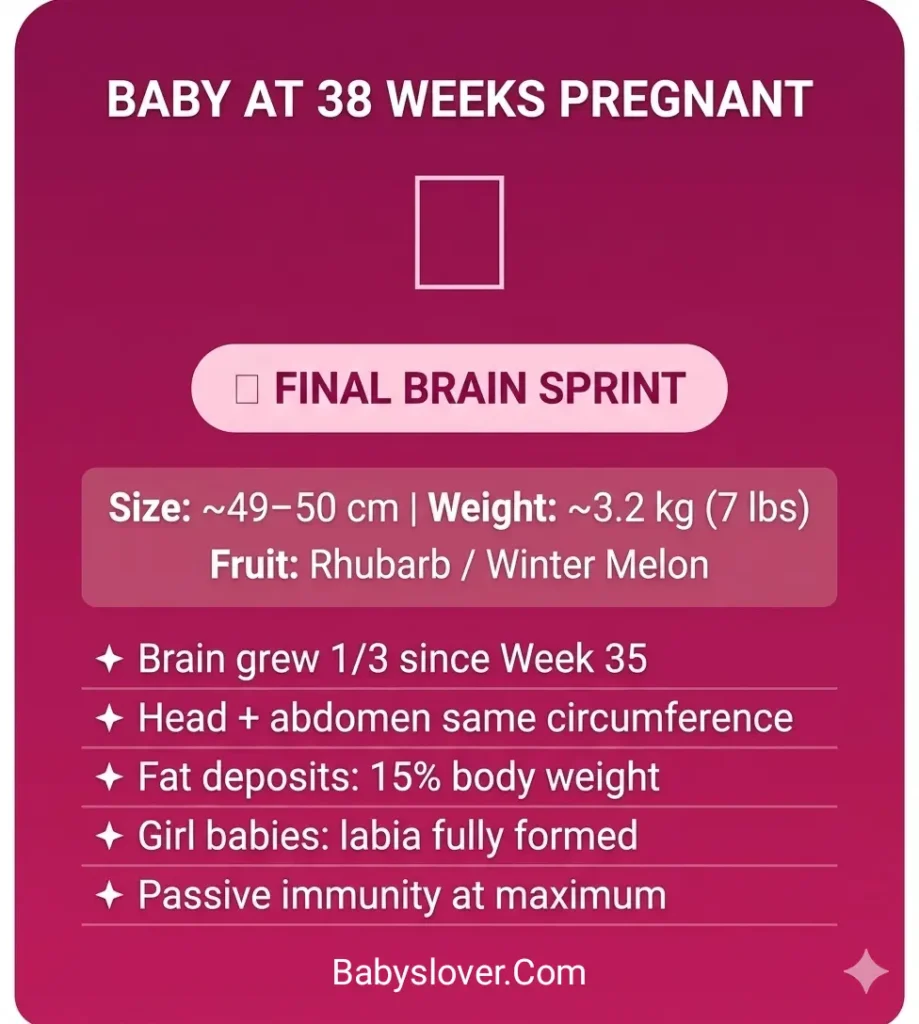 baby development at 38 weeks pregnant rhubarb size weight milestones