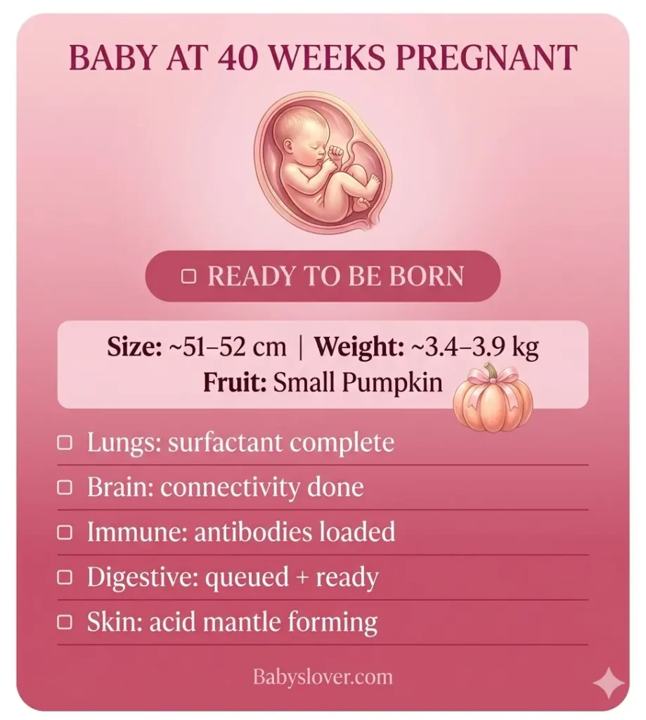 baby development at 40 weeks pregnant full term pumpkin size ready for birth
