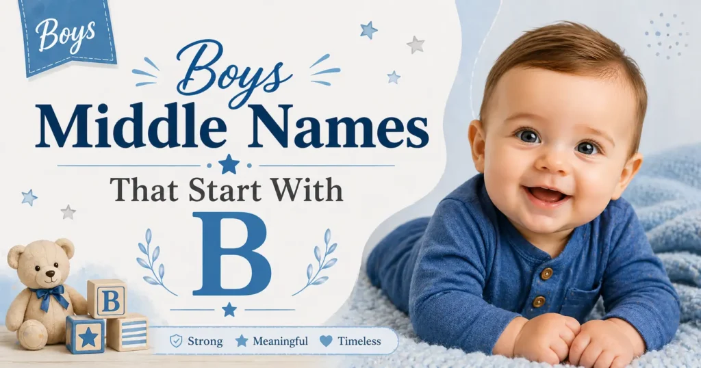 Collection of masculine middle names starting with B such as Benjamin, Blake, Brandon, and additional options