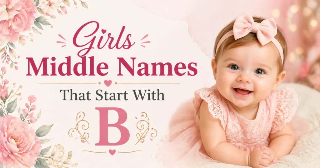 Visual display of feminine middle names starting with B including Bella, Beatrice, Brianna, and more options